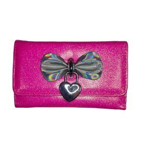Claire's Pink Glitter Heart Charm Wallet